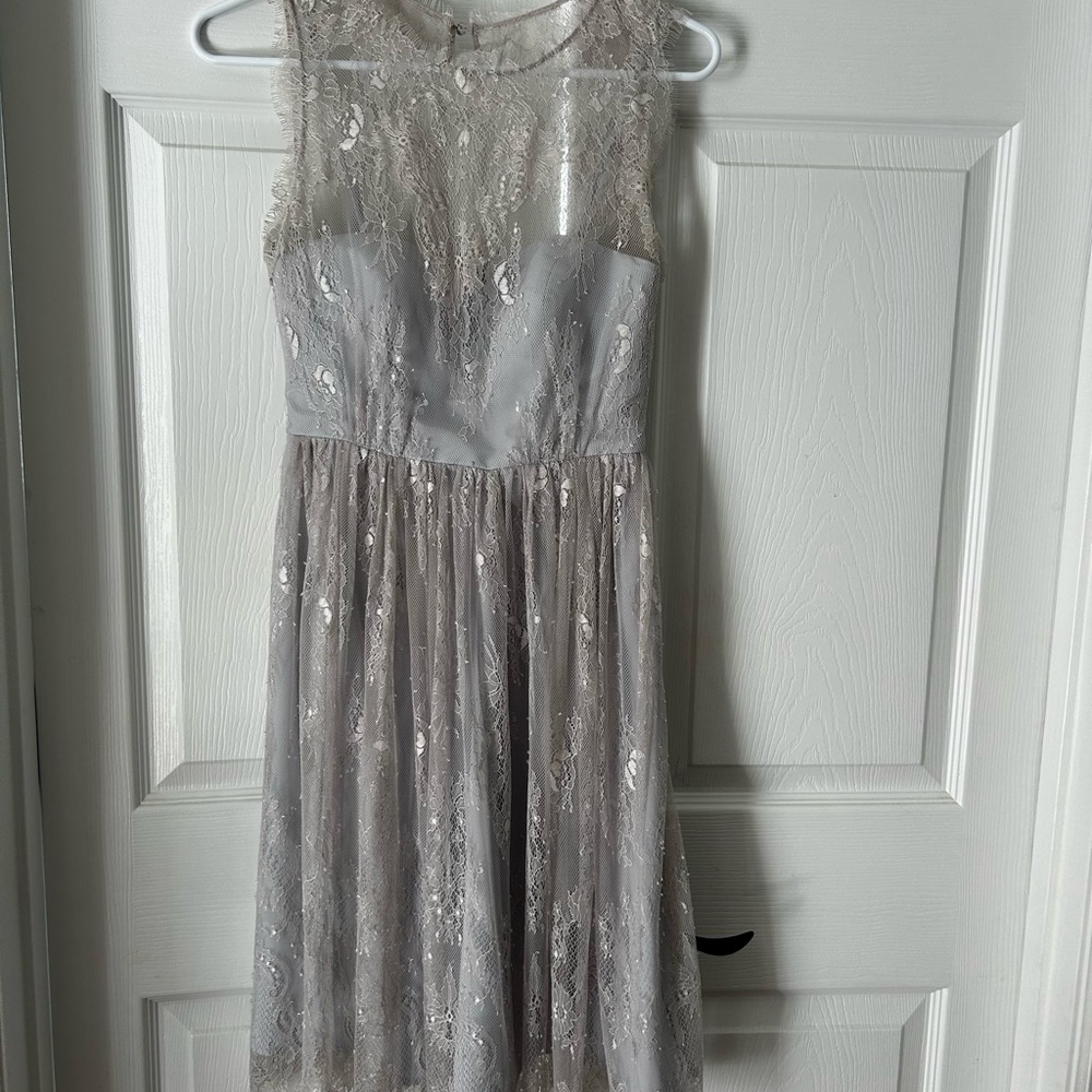 Light Grey BHLDN Anthropologie Hitherto lace overlay cocktail dress size 0